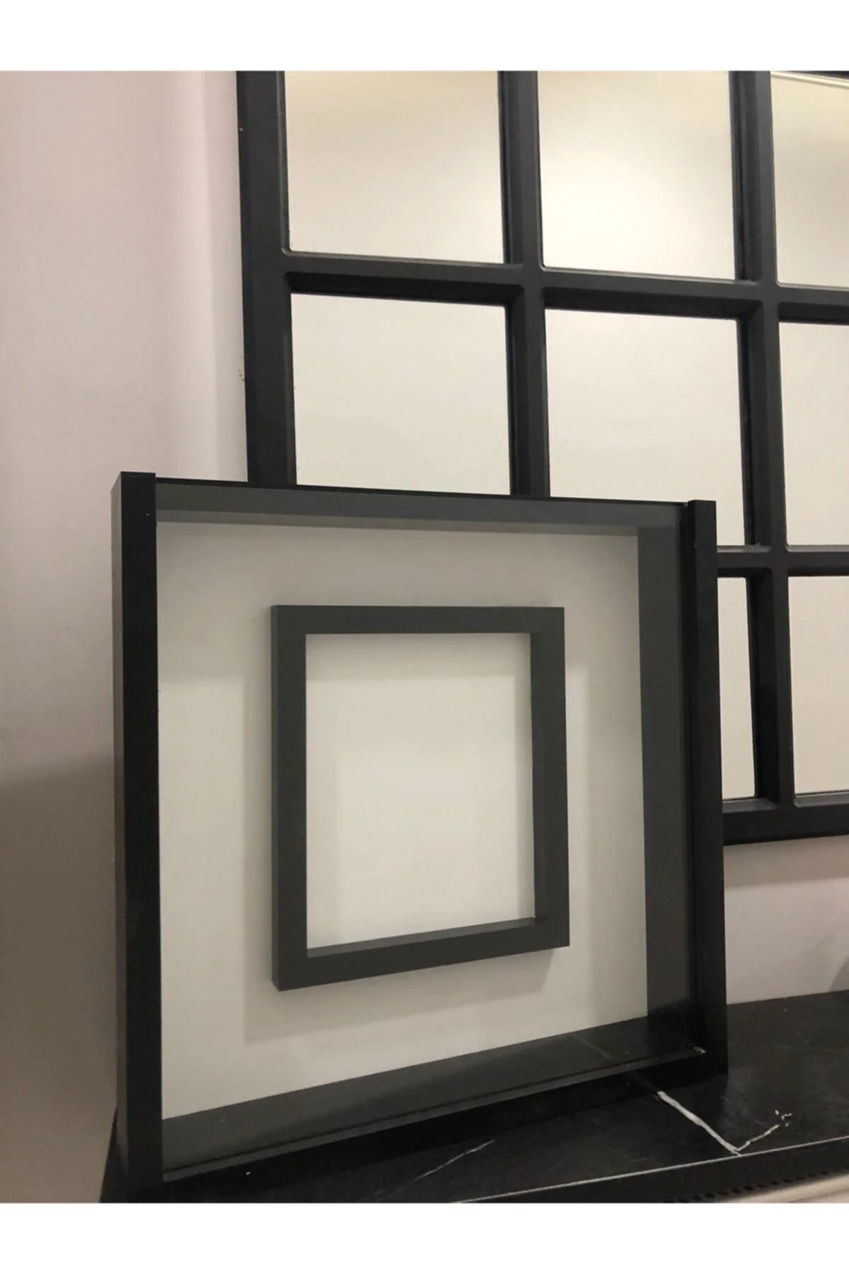 Black 40x40 cm flower frame with inner frame and glass