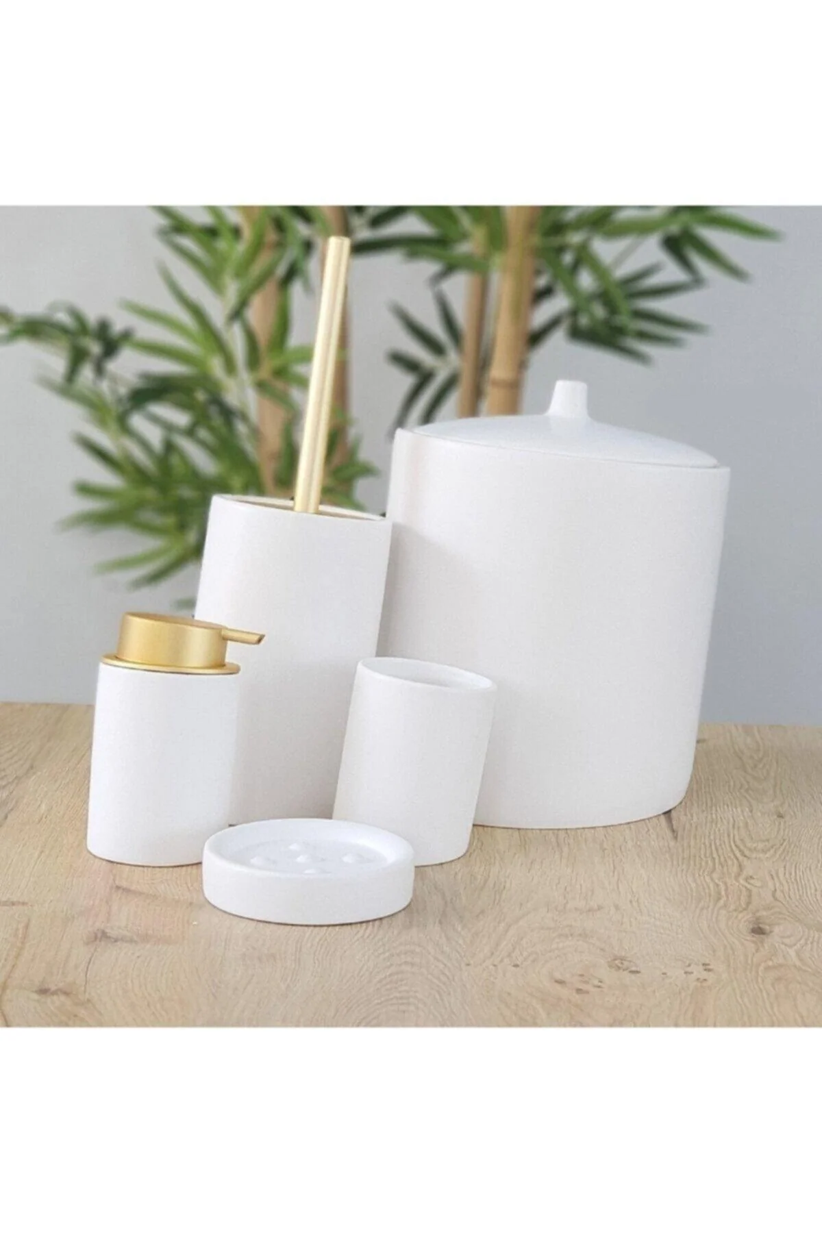 5-Piece Ceramic Horizontal Design Bathroom Set Matte White Gold