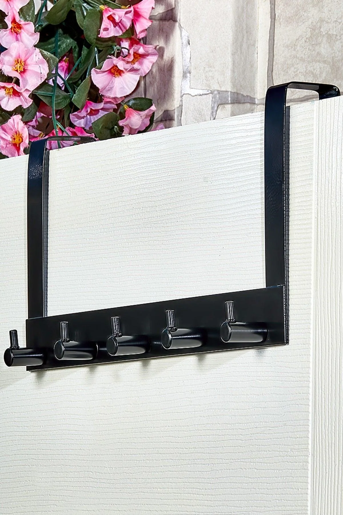 5-piece black metal back-of-door hanger set