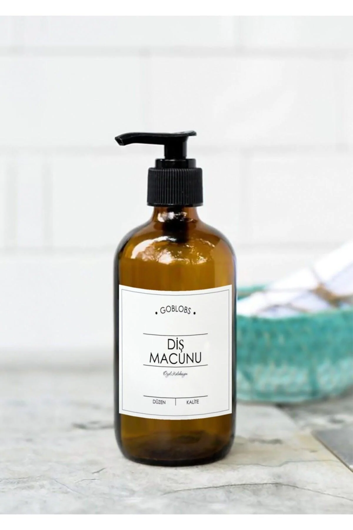 500ml amber glass toothpaste bottle with pump and white label
