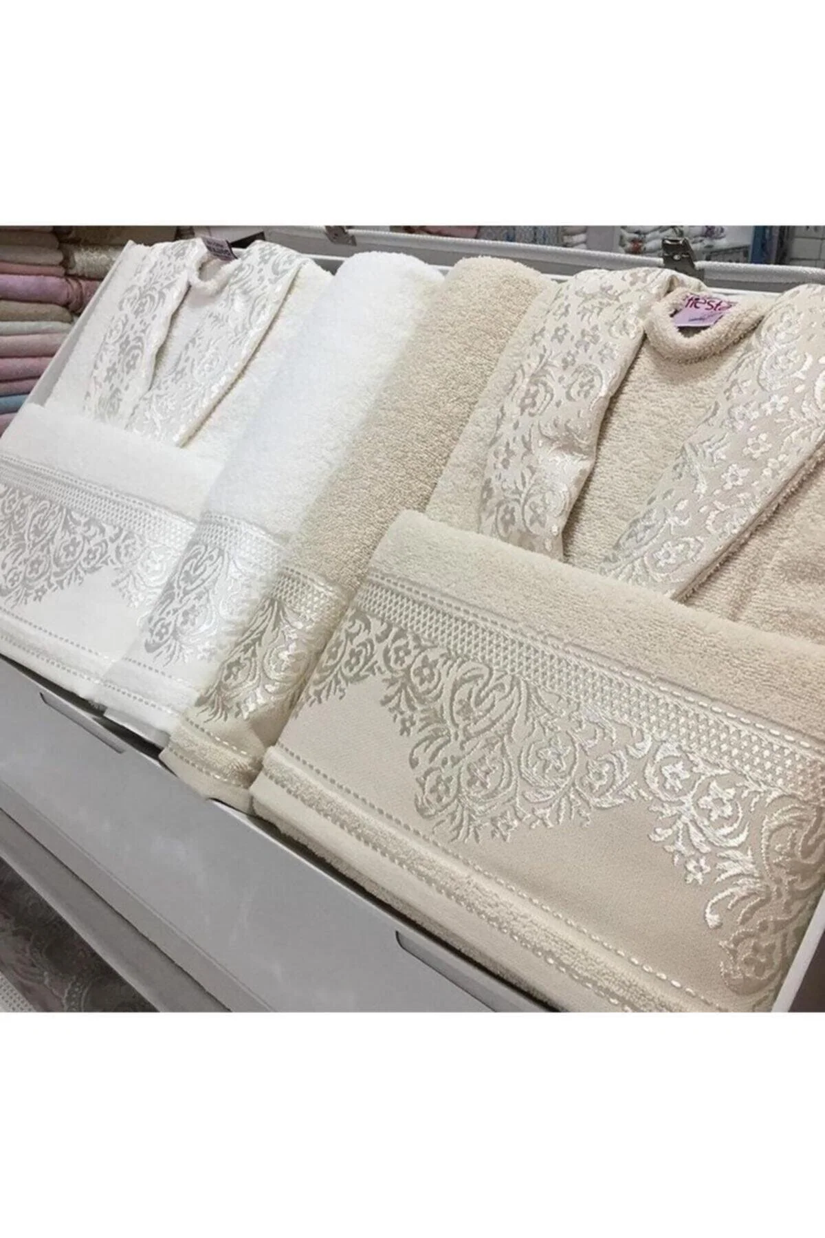 6-Piece Jacquard Cotton Bathrobe Set with Towels