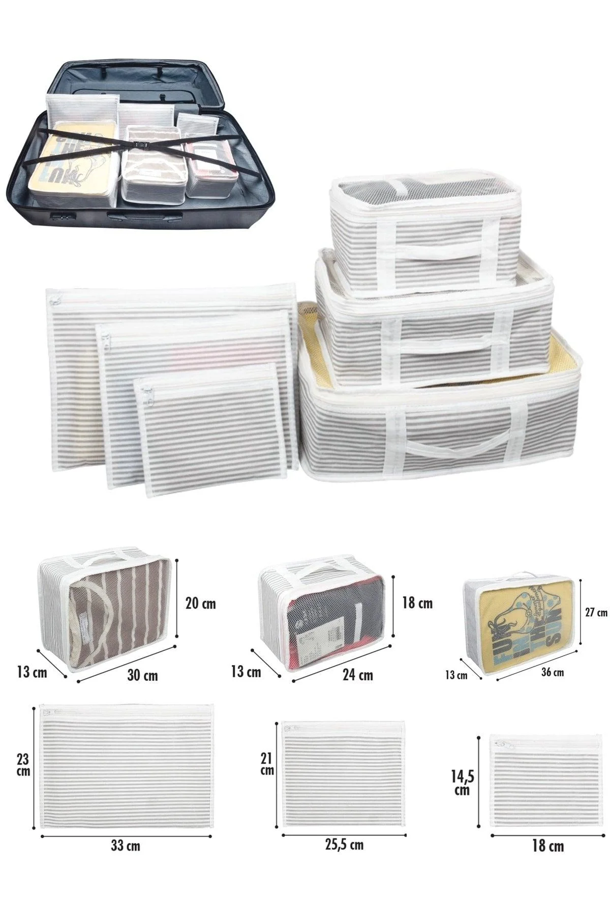 6-piece travel packing cubes set with washable fabric