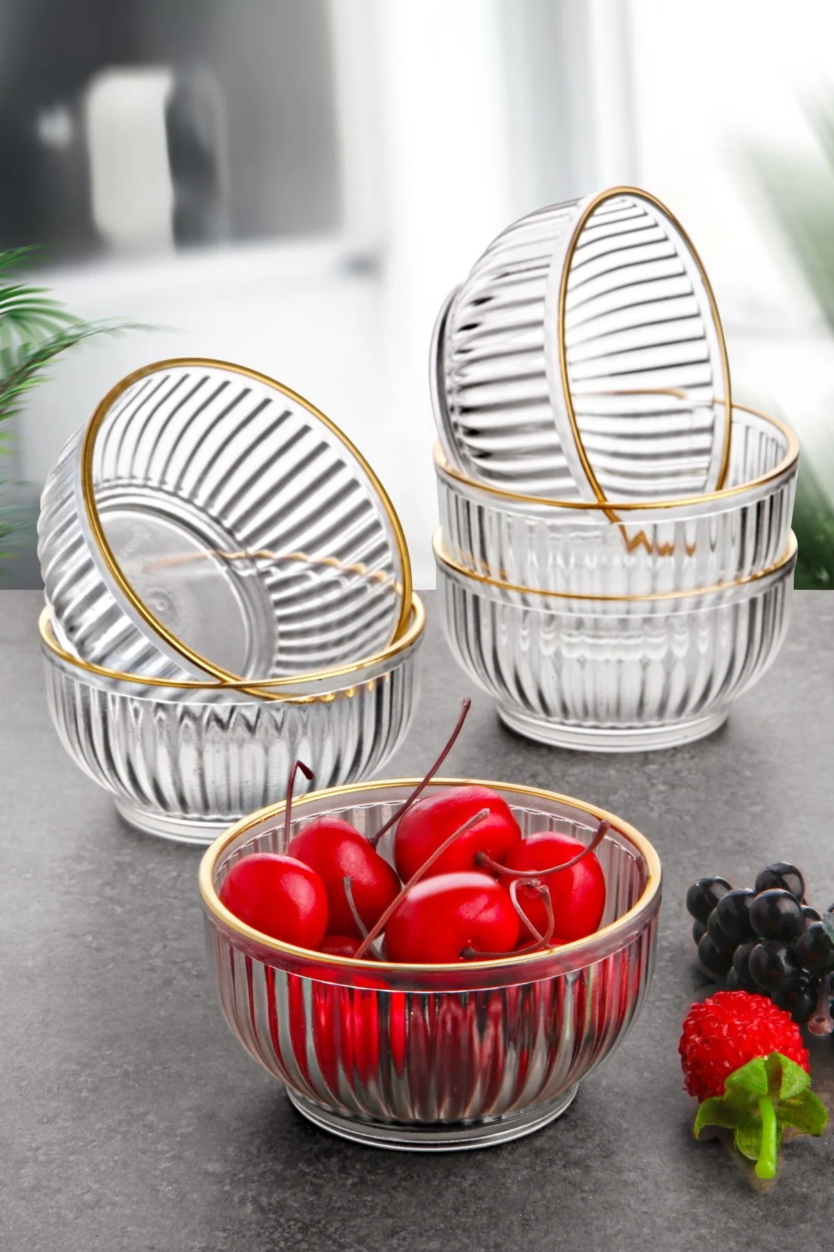 6-Piece Gold Rimmed Acrylic Snack Bowls Set