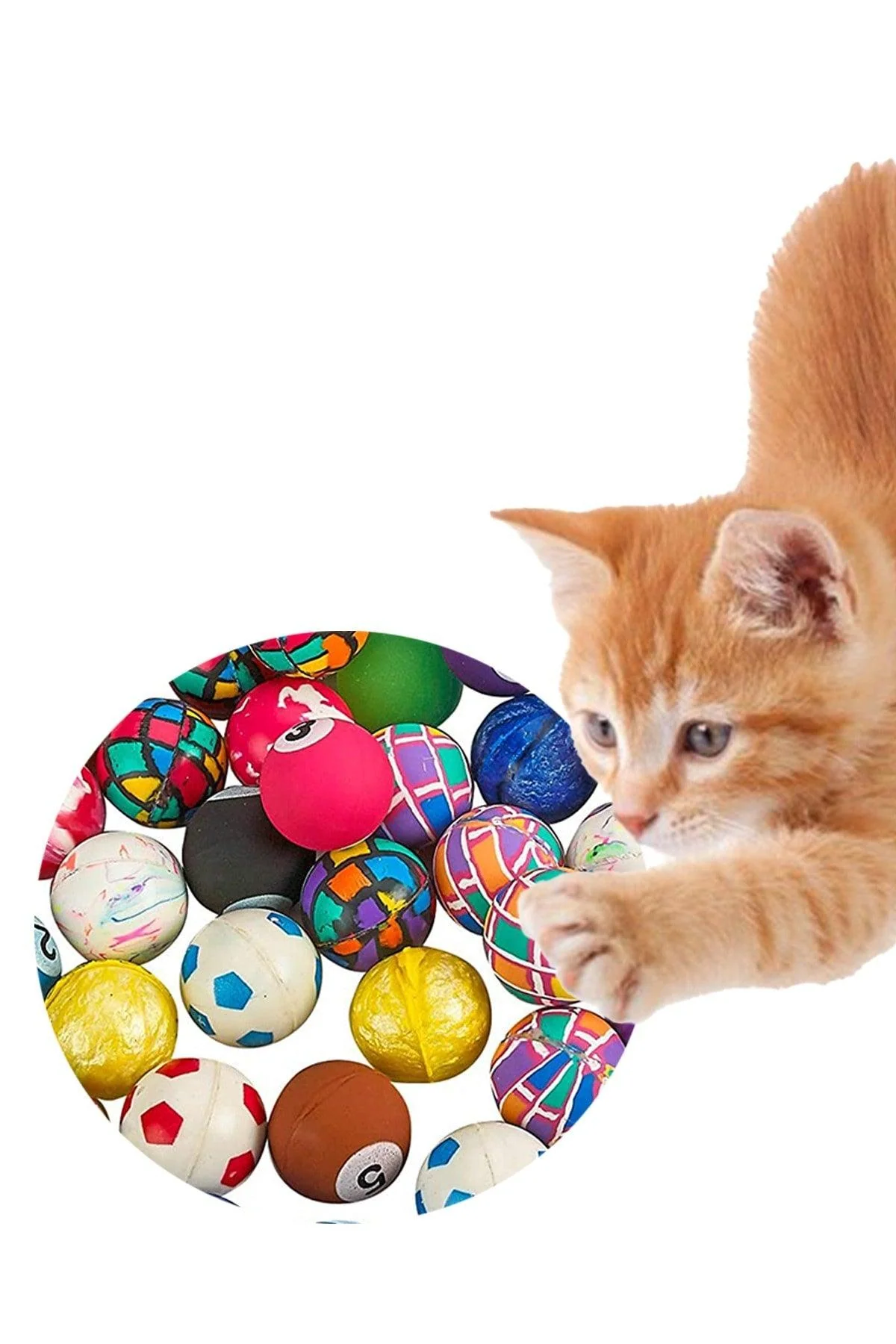 6-Piece Small Bouncing Cat Toy Balls – 32 mm Mixed Pattern