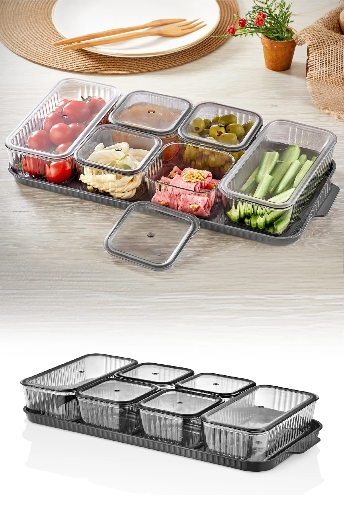 6-compartment covered breakfast set with 13-piece tray