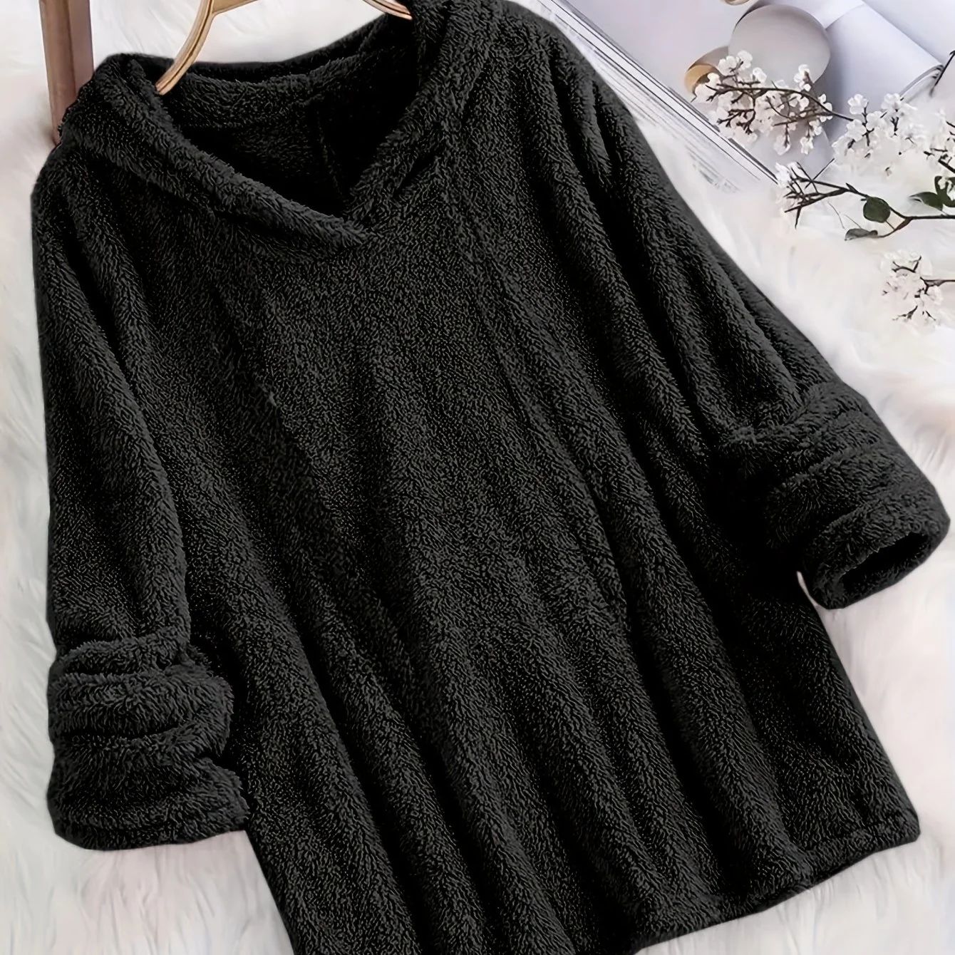 Plus Size Women's Long Sleeve Fleece-Lined Hooded Sweatshirt