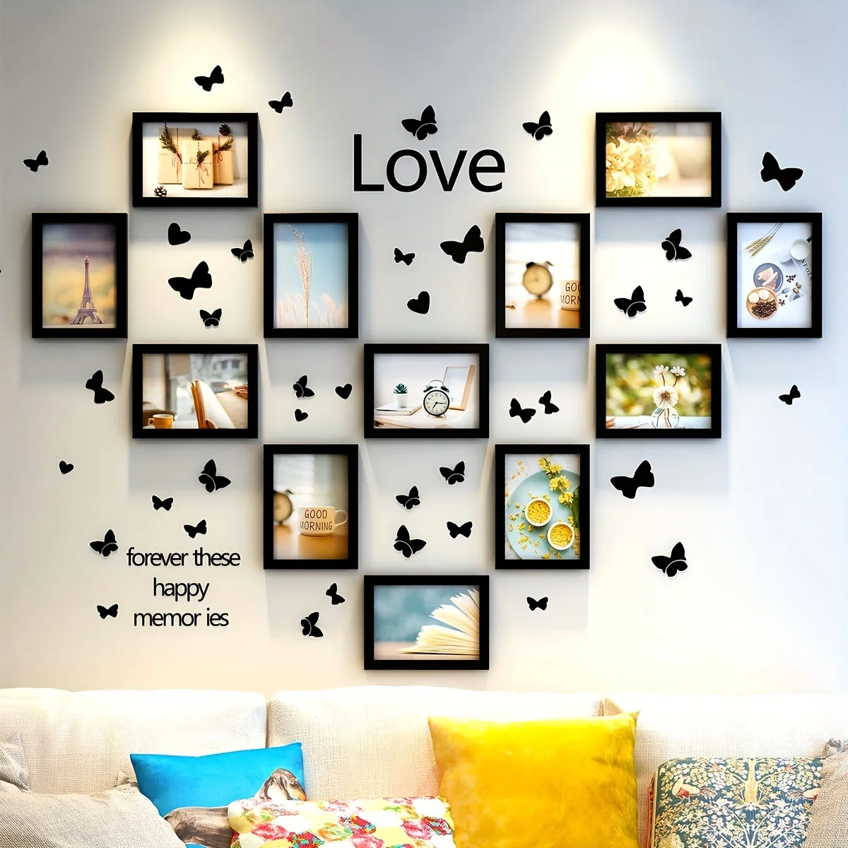 Set of 12 Decorative Photo Frames for Wall Collage - Drill-Free Display