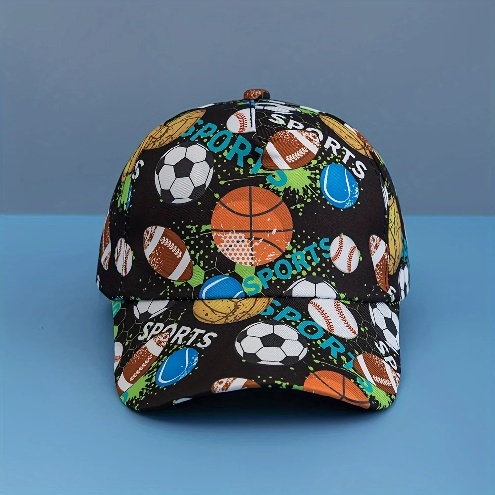 Football print baseball cap for teens with adjustable fit