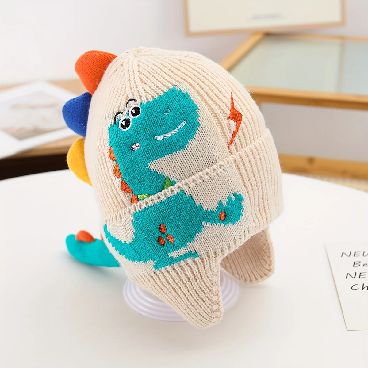 Dinosaur pattern winter hat for kids with ear protection