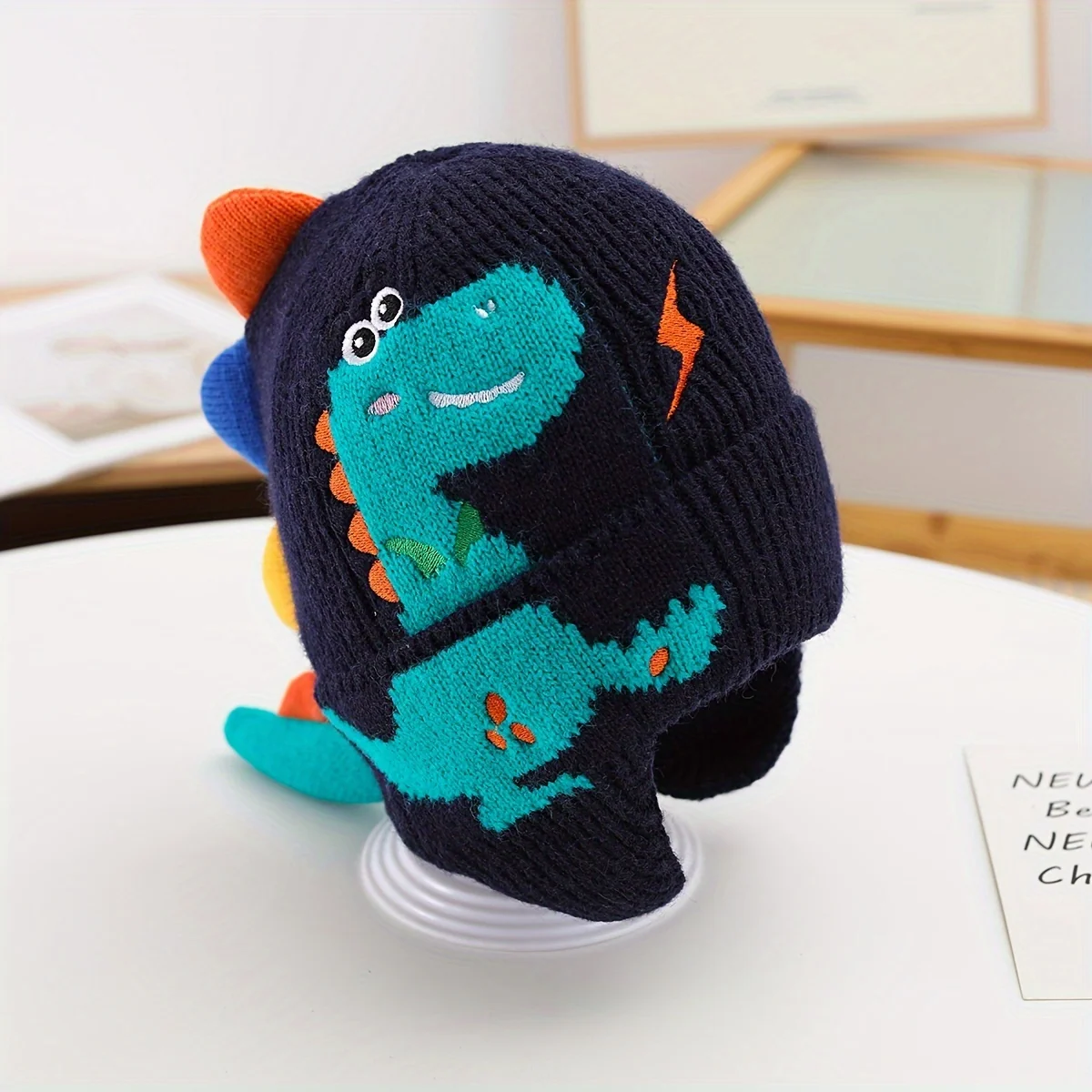Dinosaur pattern winter hat for kids with ear protection