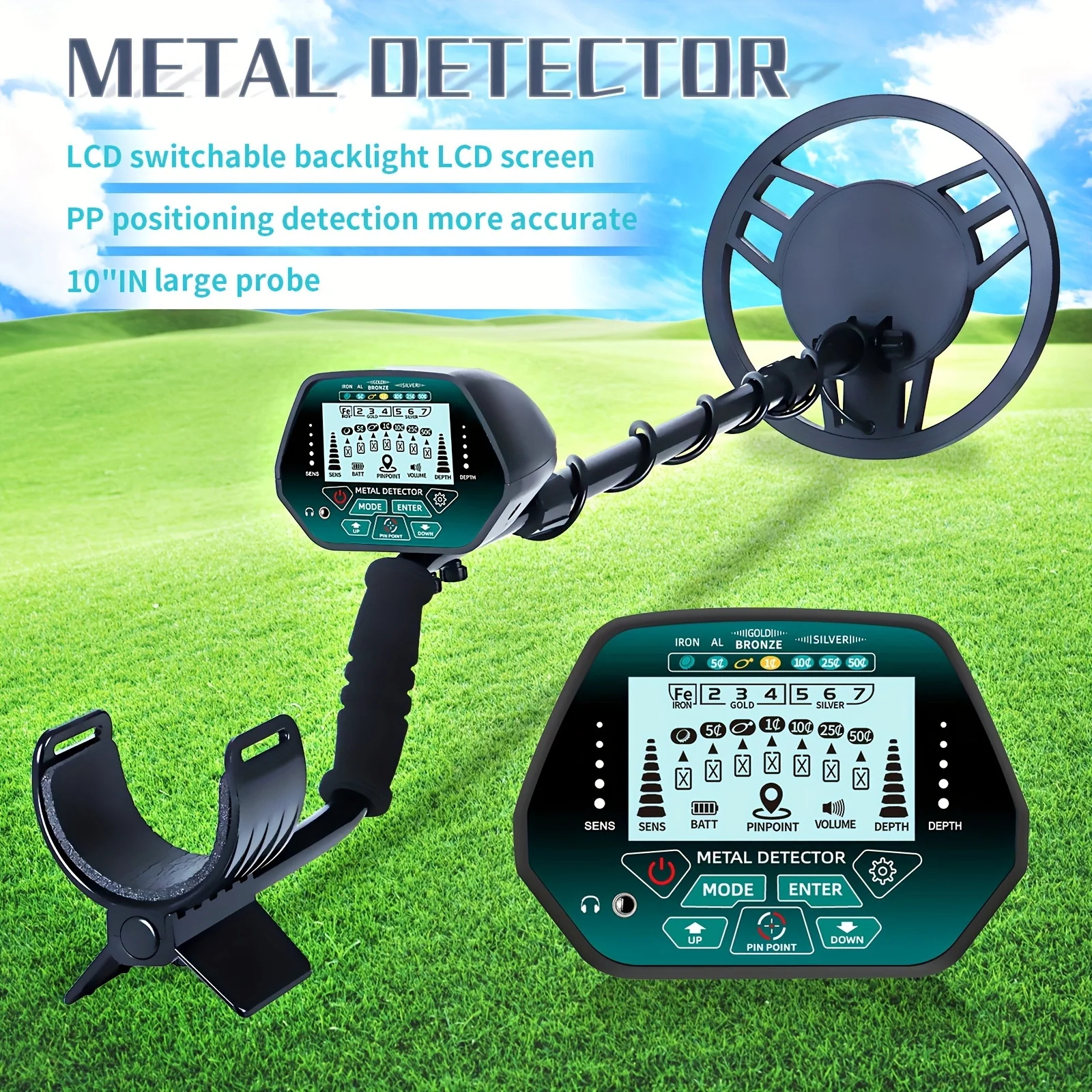 Adjustable Metal Detector with 10‑Inch Search Coil – High Precision Treasure Hunting