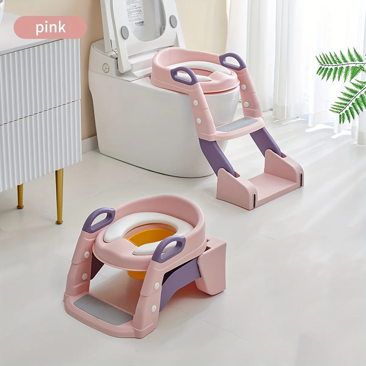 Adjustable Potty Training Seat with Non-Slip Step Stool Ladder, Handles and Splash Guard
