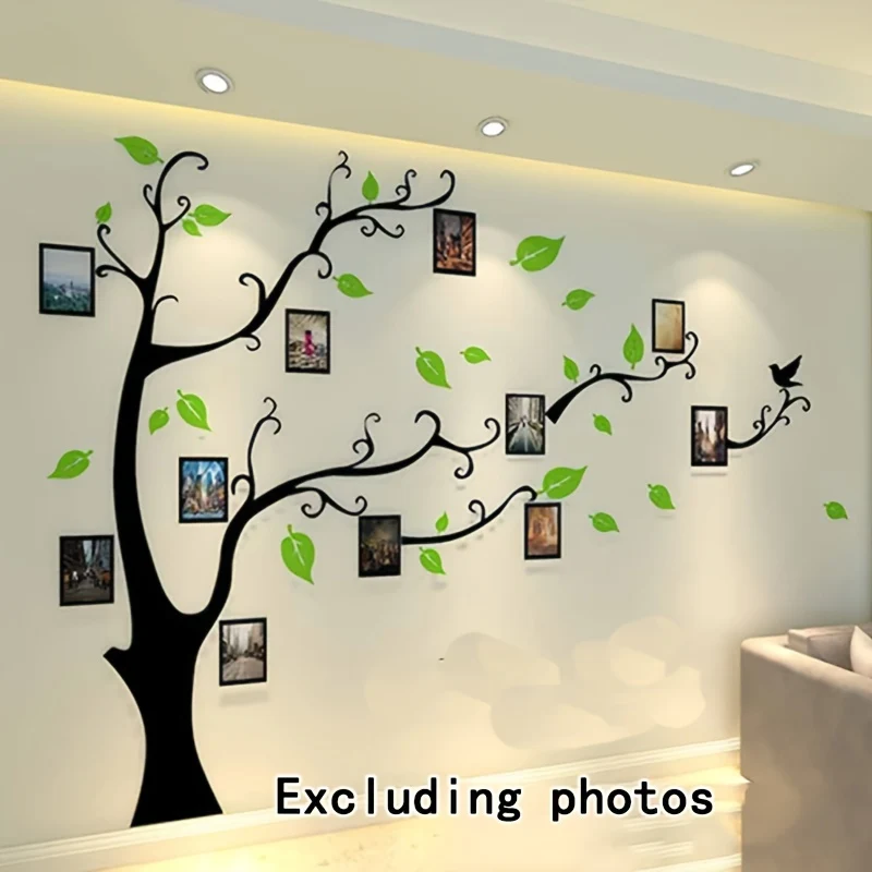 Removable green tree silhouette wall decal for photo display