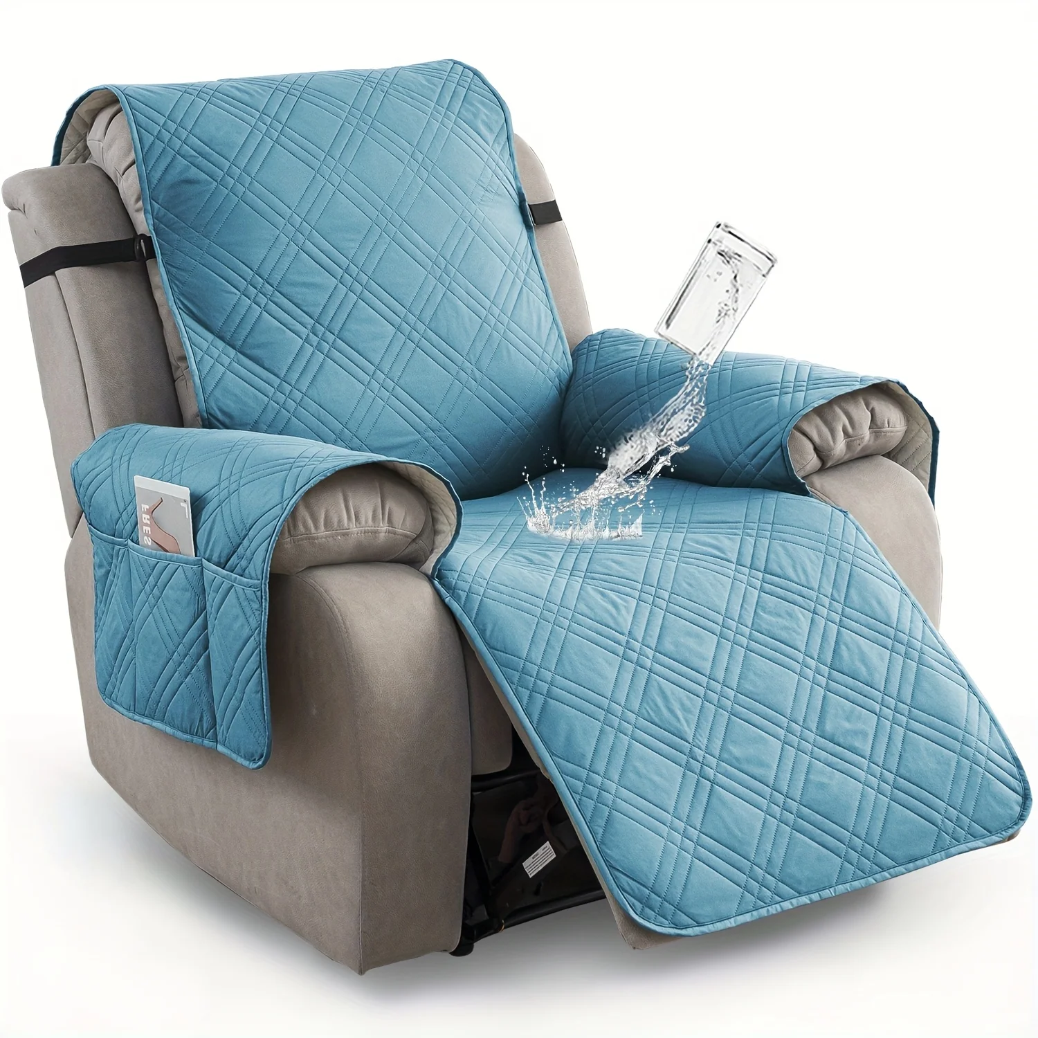 Waterproof recliner chair cover with storage pocket and non-slip design