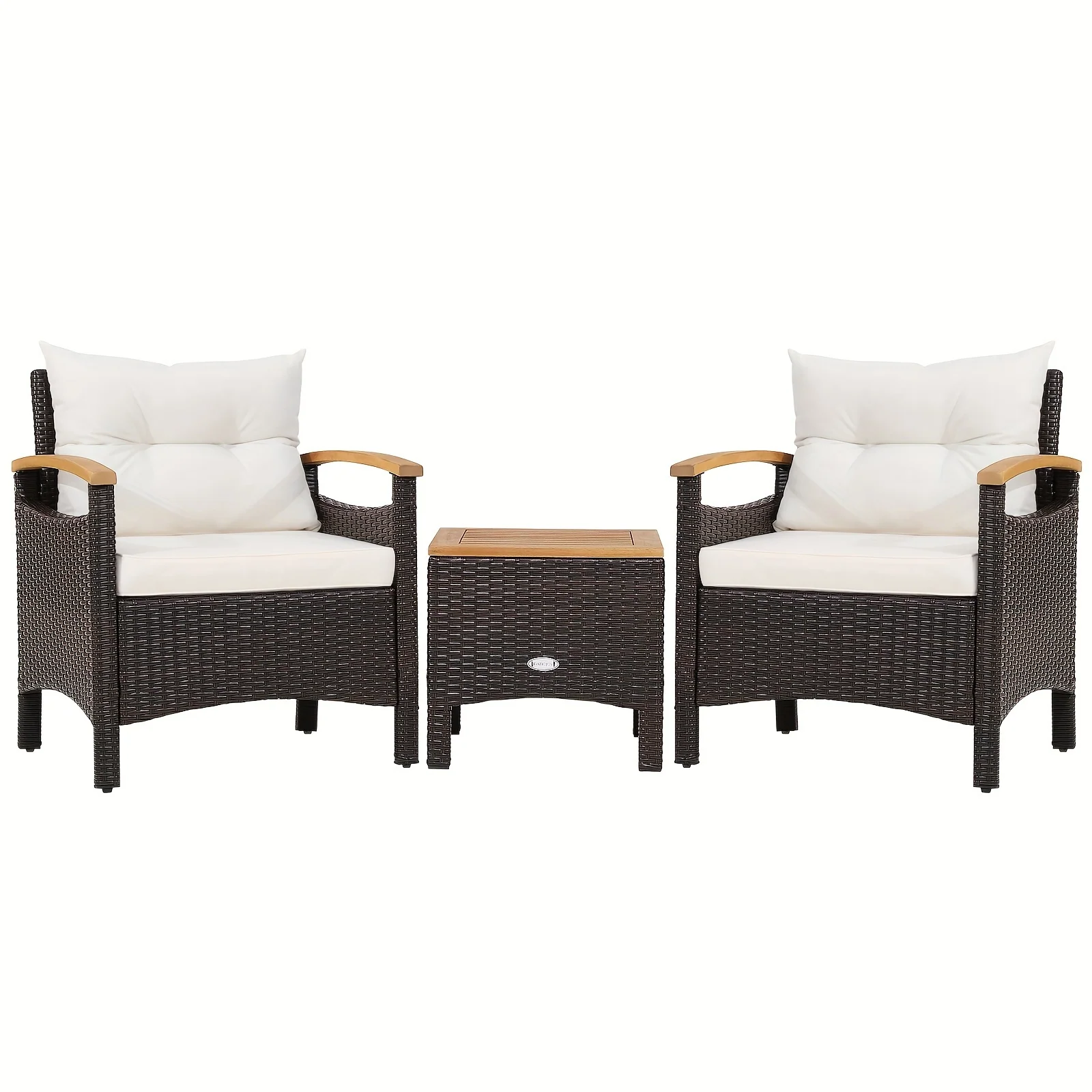 3-piece outdoor wicker patio furniture set with armrests and cushioned seats