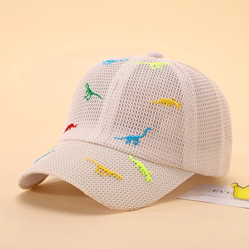 Breathable dinosaur embroidered mesh baseball cap for kids