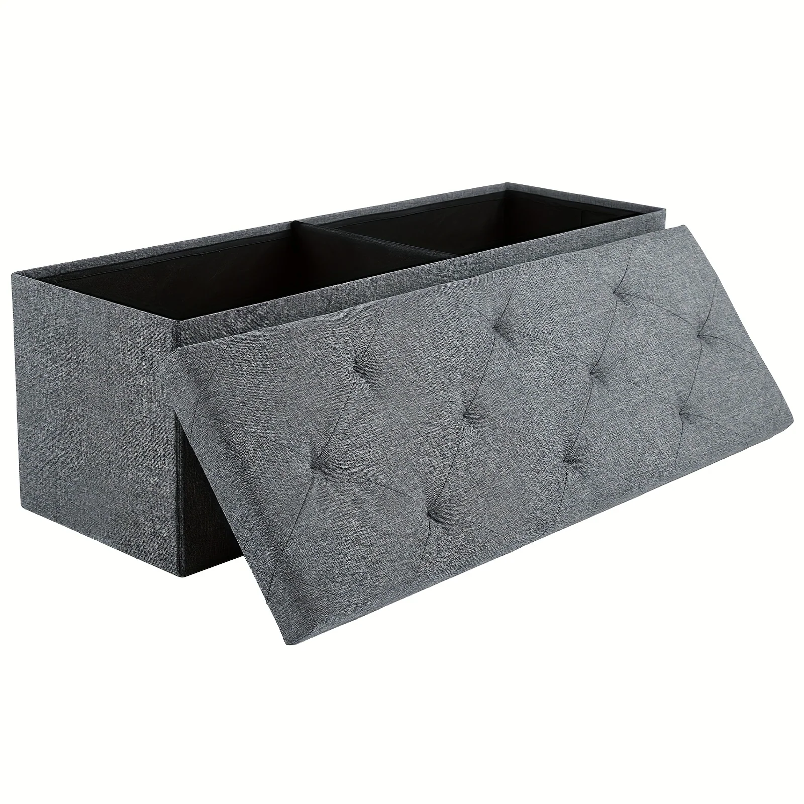Storage ottoman bench with padded seat and folding design