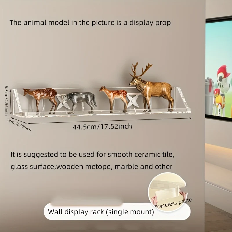 Wall-mounted display shelf for models, building blocks and figurines