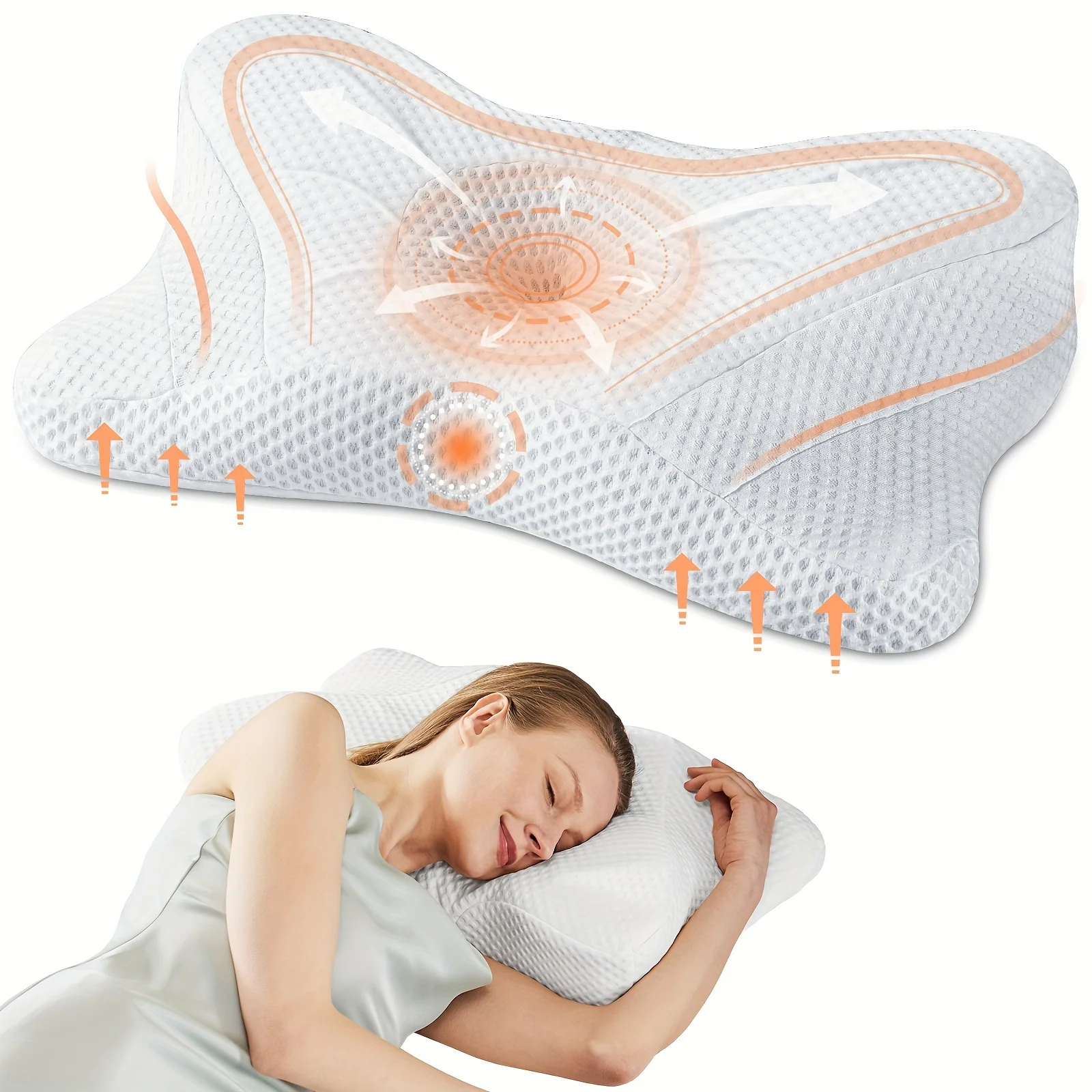 ergonomic memory foam cervical neck pillow for side back and stomach sleepers
