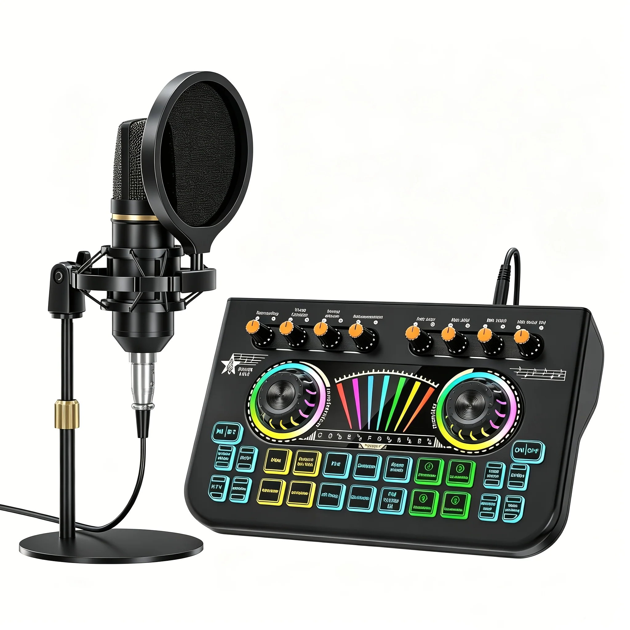 Podcast & DJ Equipment Bundle – Live Sound Card, Audio Mixer, Console, Recording Microphone Stand, Studio Full Setup
