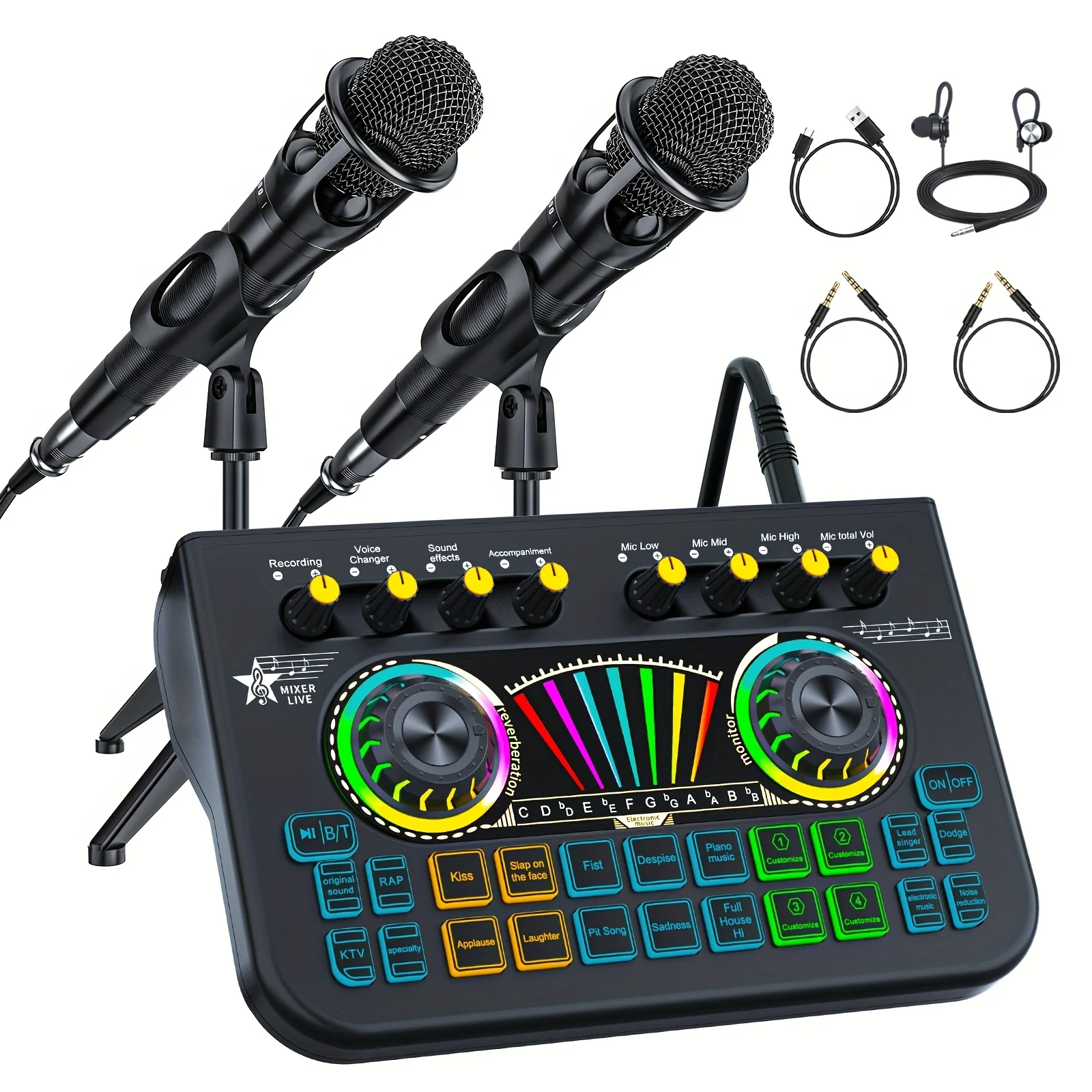 Podcast & DJ Equipment Bundle – Live Sound Card, Audio Mixer, Console, Recording Microphone Stand, Studio Full Setup