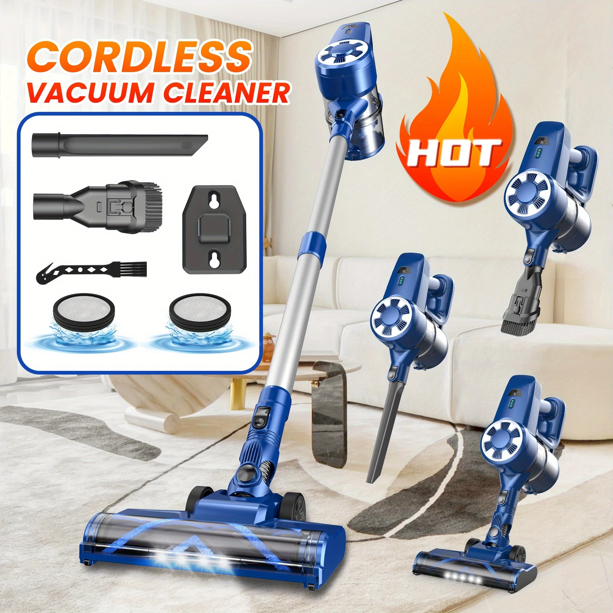 46KPa Handheld Vacuum Cleaner with 6-in-1 Rechargeable Design