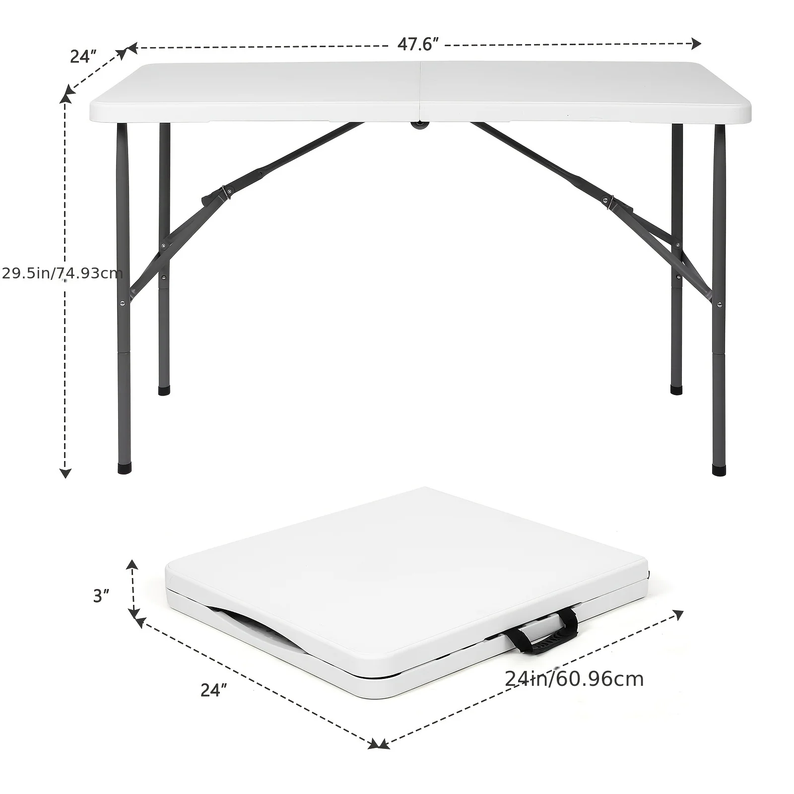 Folding plastic dining table with carrying handle and locking mechanism