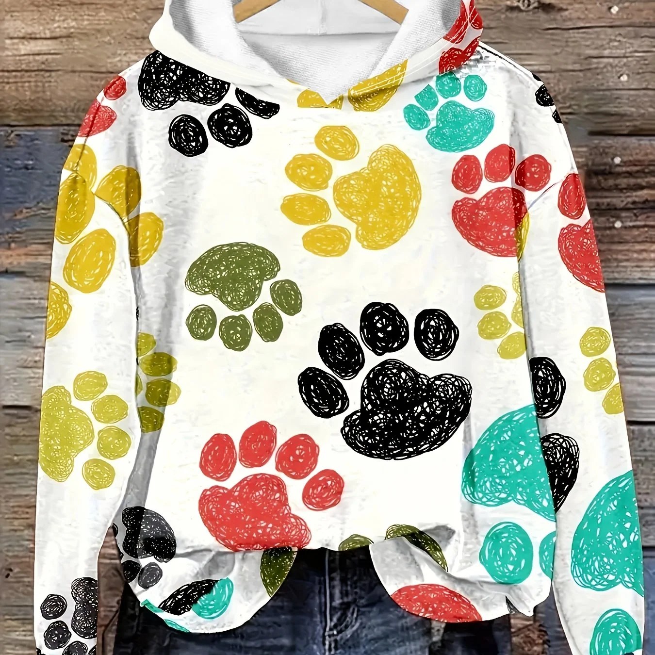 Plus size printed hooded long sleeve sweatshirt