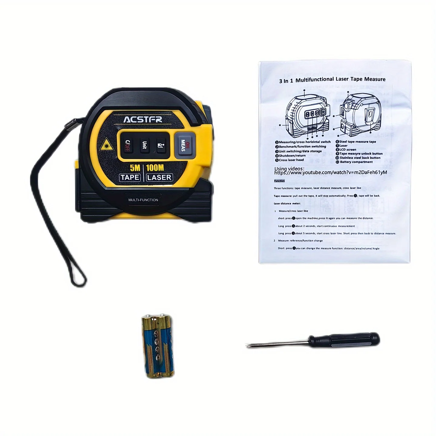 Digital laser tape measure with high precision and 2AAA batteries