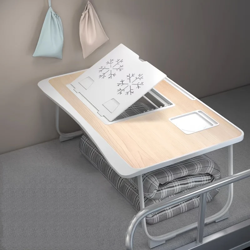 Adjustable laptop bed tray with cup holder and multifunctional surface