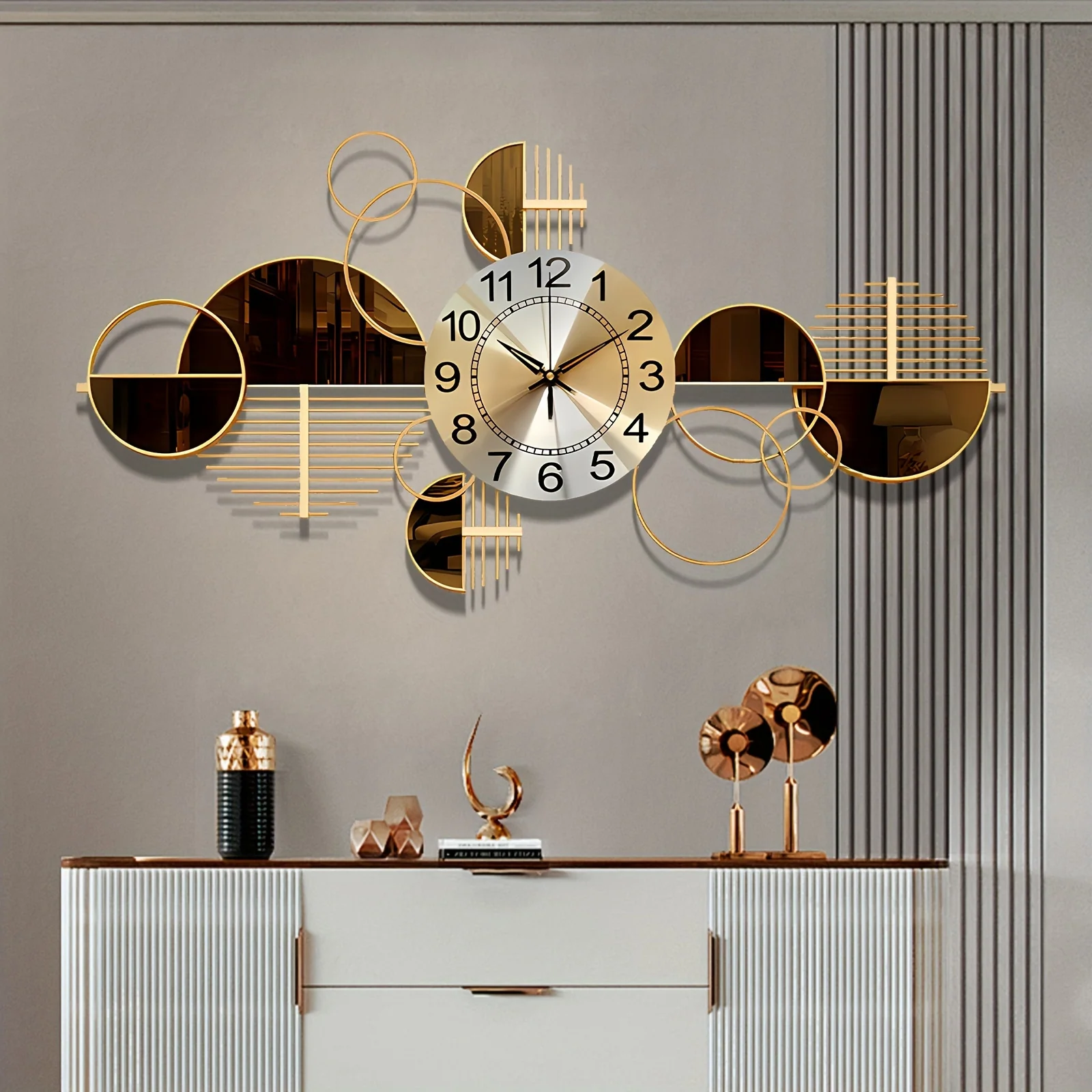 Modern 3D Metal Wall Clock 31 x 17 Inch Silent Wall Art Decor