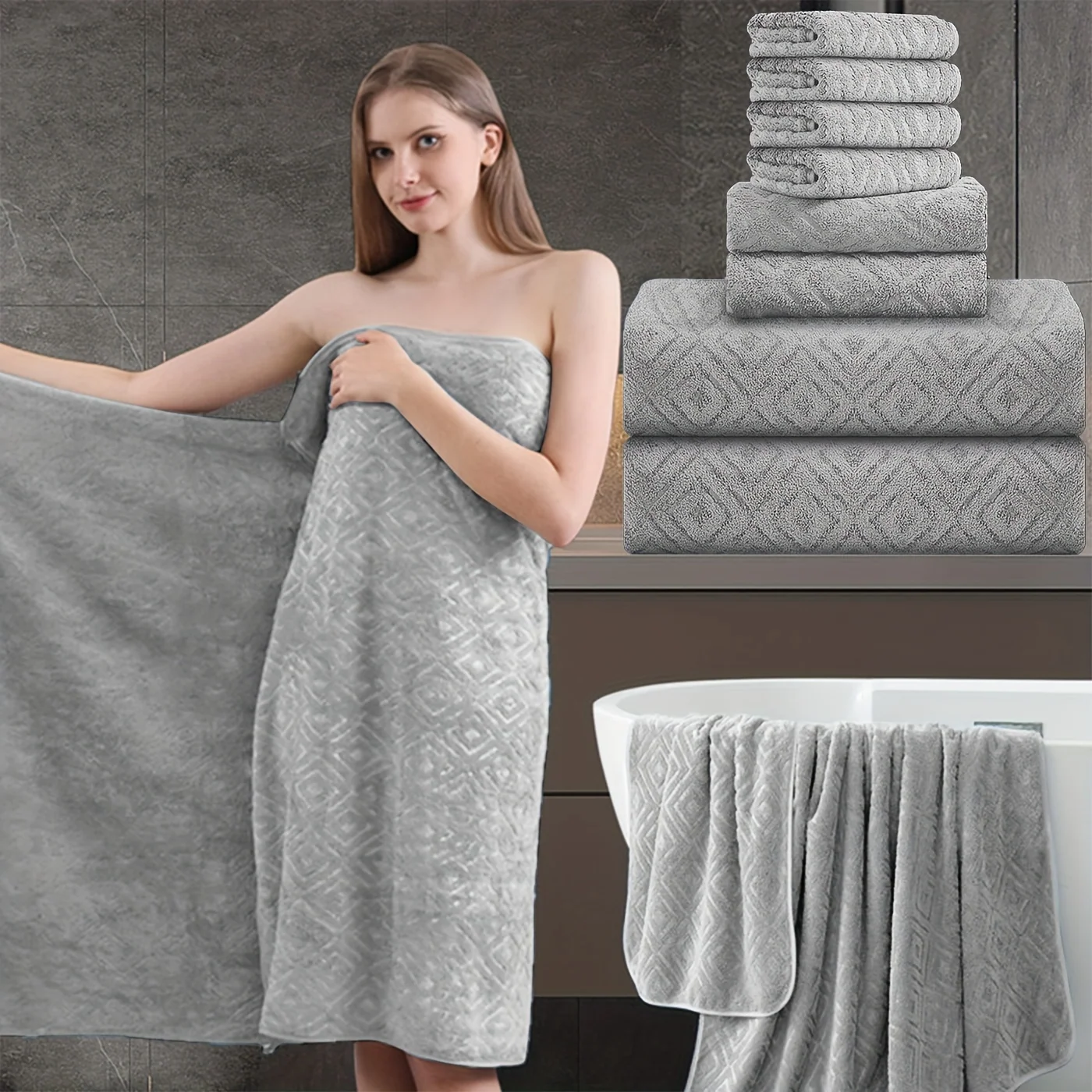 8-piece luxury bath towel set with oversized towels and washcloths