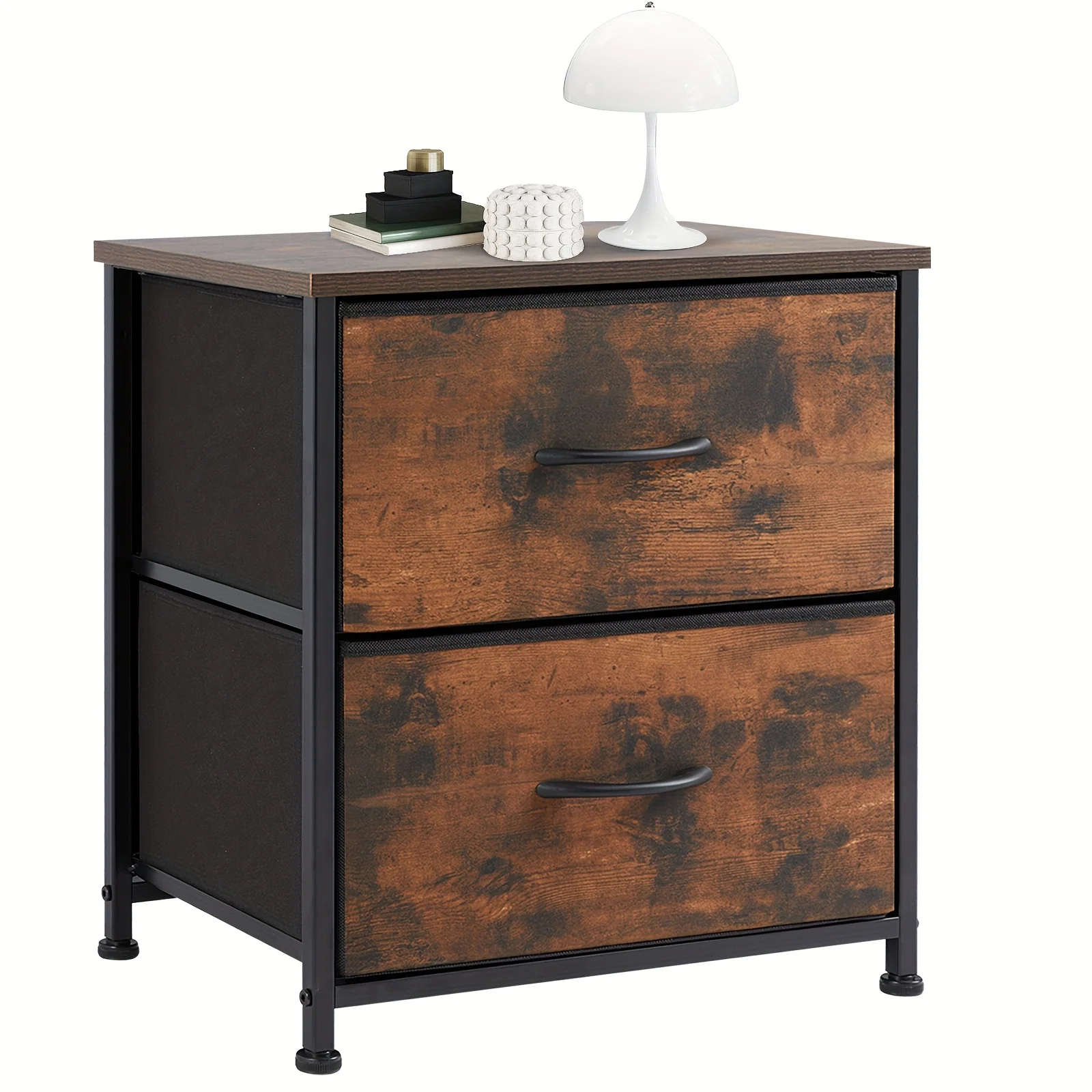 Set of 2 Nightstands with 2 Drawers – Compact Dresser with Removable Fabric Bins for Small Spaces