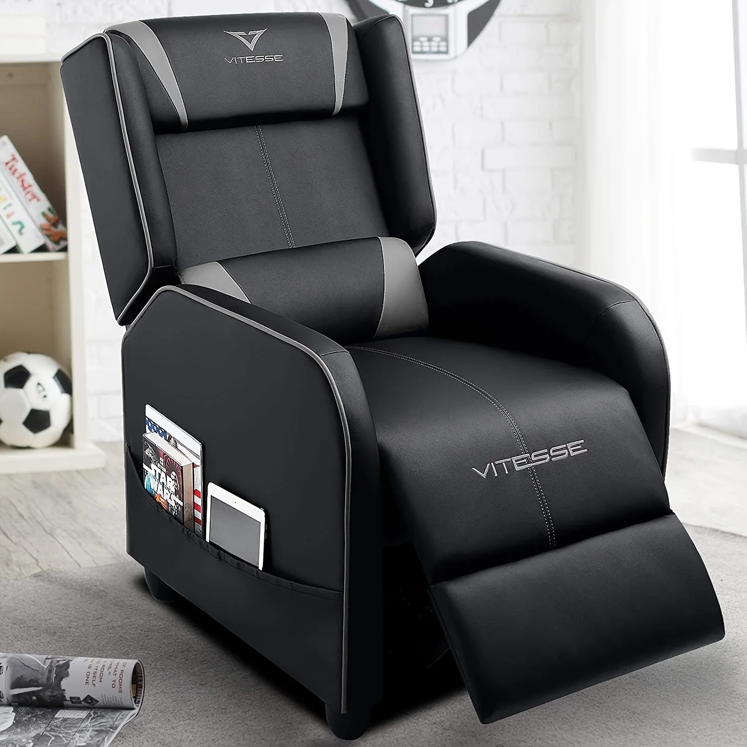 Ergonomic Gaming Recliner Chair – Racing Style Single Faux‑Leather Sofa