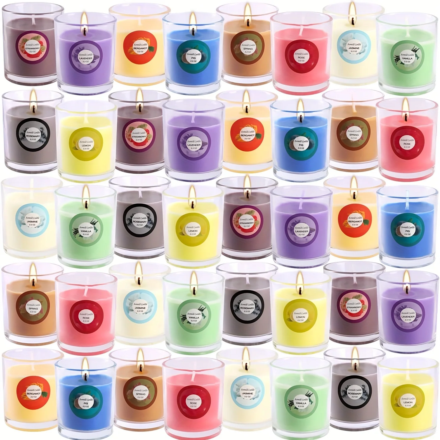 40 decorative glass cup candles in assorted colors