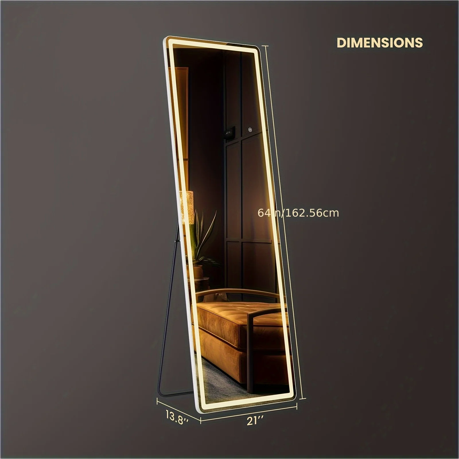LED full length mirror with touch controls and lighting