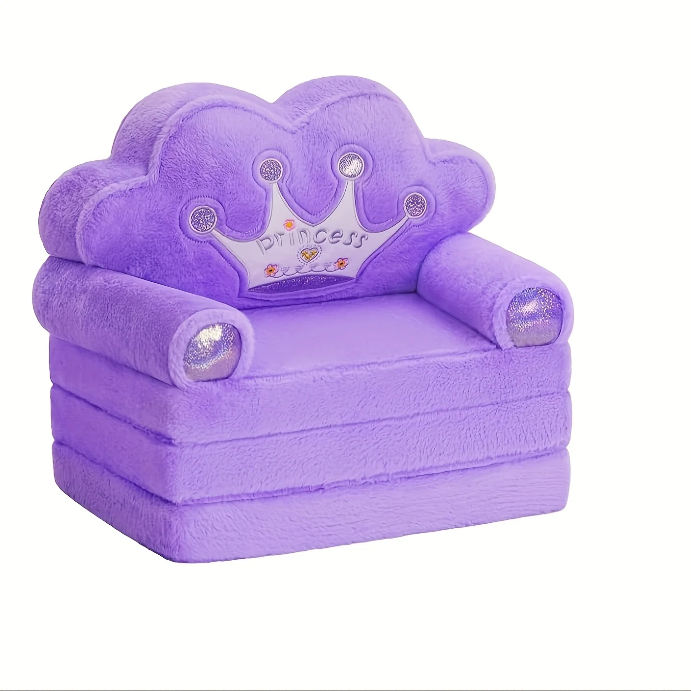 Foldable kids sofa chair with faux fur plush and memory foam for playrooms