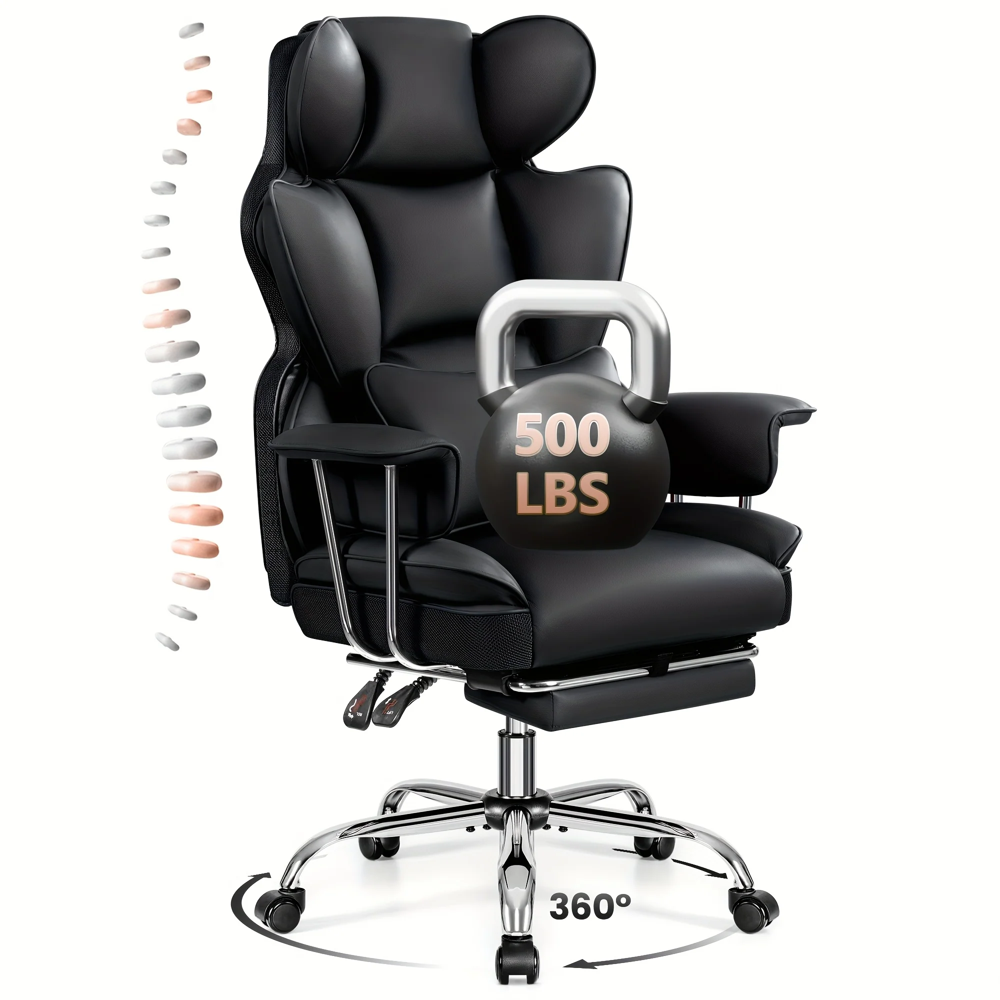 Premium Ergonomic Executive Leather Office Chair for Larger Individuals – High Back with Enhanced Lumbar Support and Built‑In Footrest