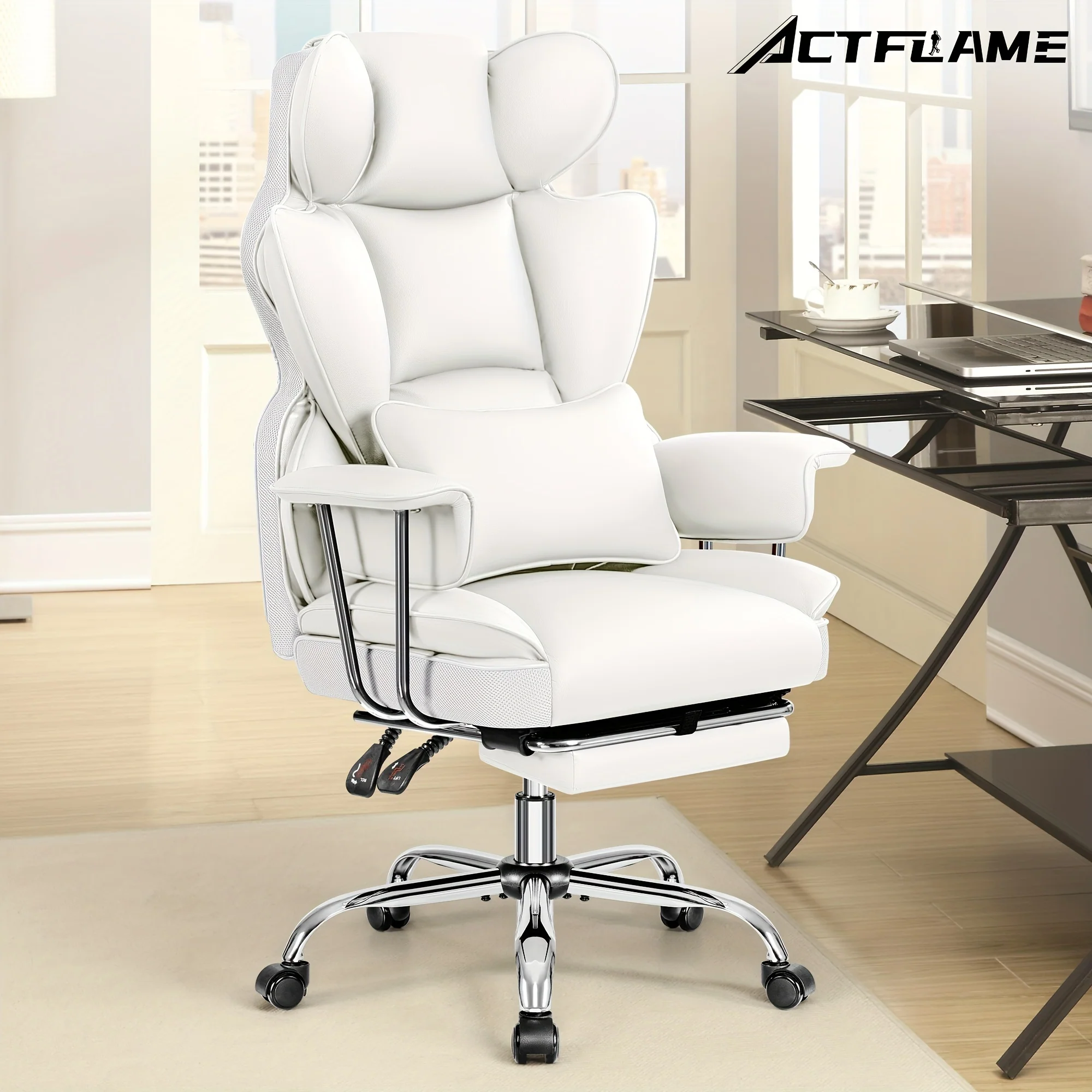 Premium Ergonomic Executive Leather Office Chair for Larger Individuals – High Back with Enhanced Lumbar Support and Built‑In Footrest