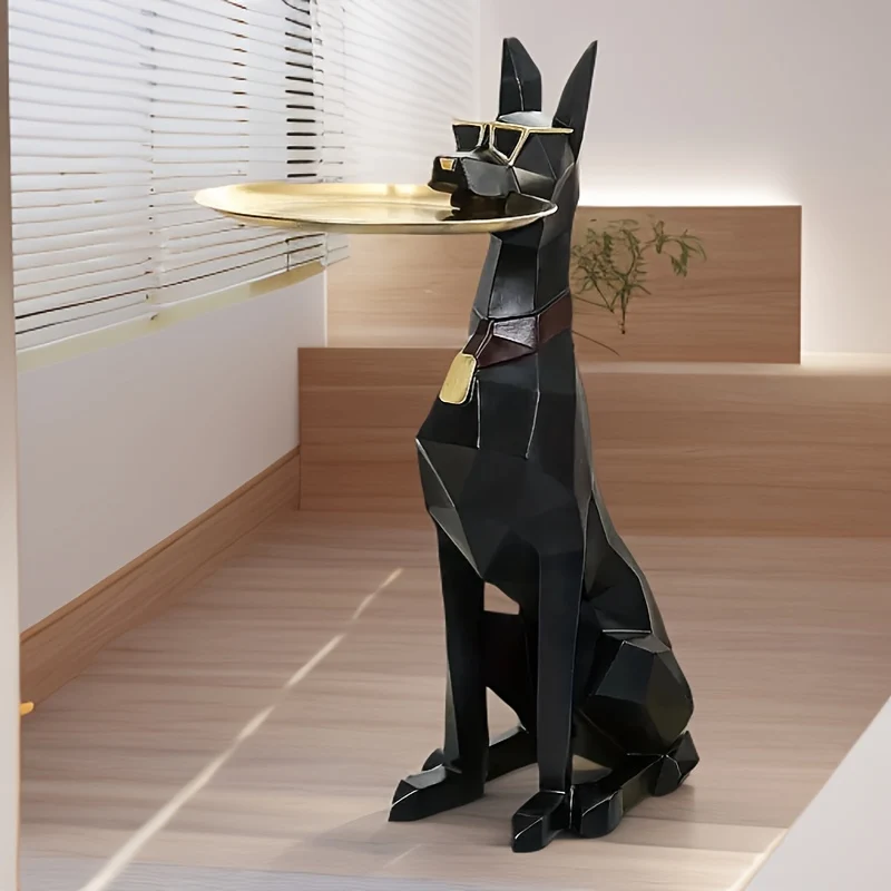 Large 29-inch elegant dog figurine in resin with decorative tray