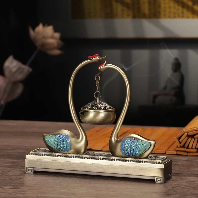 Swan-shaped metal incense burner for home and office