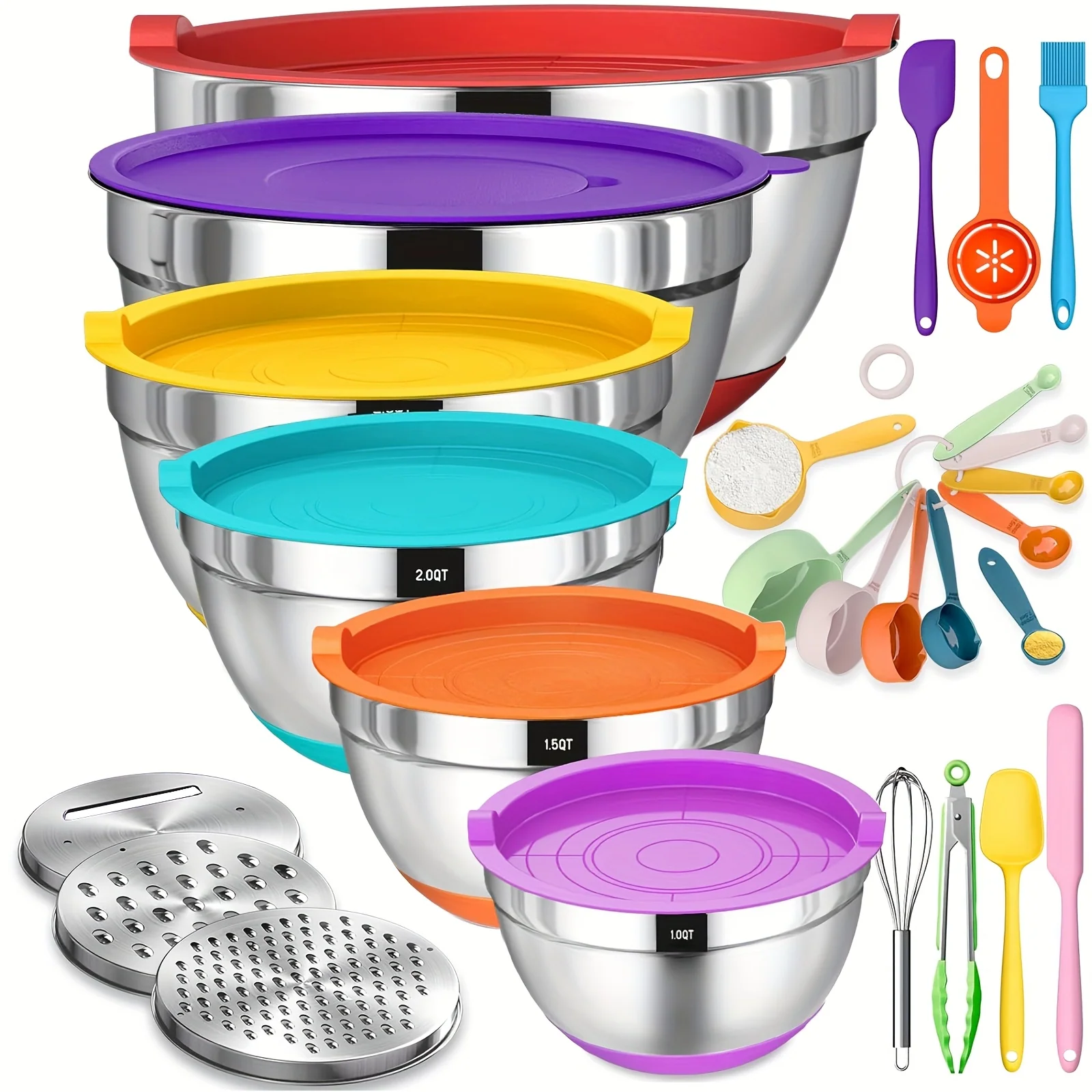 26-piece stainless steel mixing bowl set with airtight lids for kitchen storage