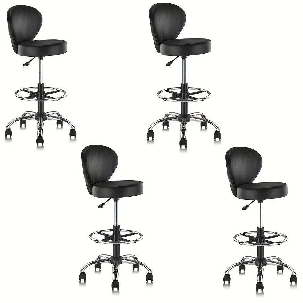 Black Drafting Chair with Adjustable Footrest, Swivel Base, Wheels and Thick Seat Cushion – Multi‑Purpose Office, Bar, Kitchen, Shop