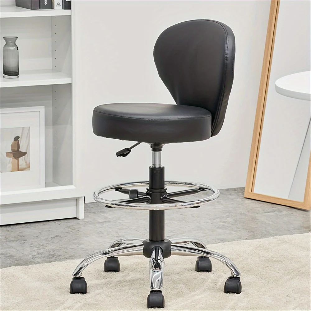 Black PVC Salon Adjustable Stool with Footrest