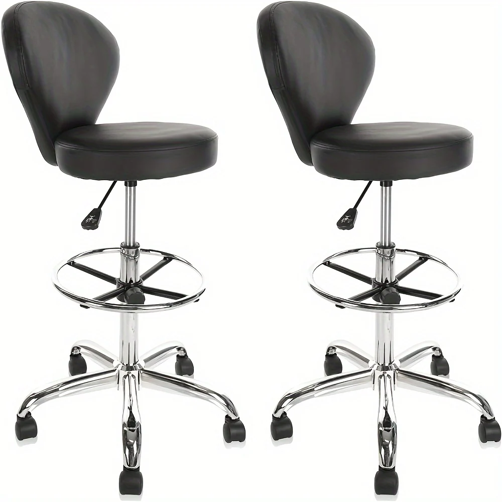 Black PVC Salon Adjustable Stool with Footrest