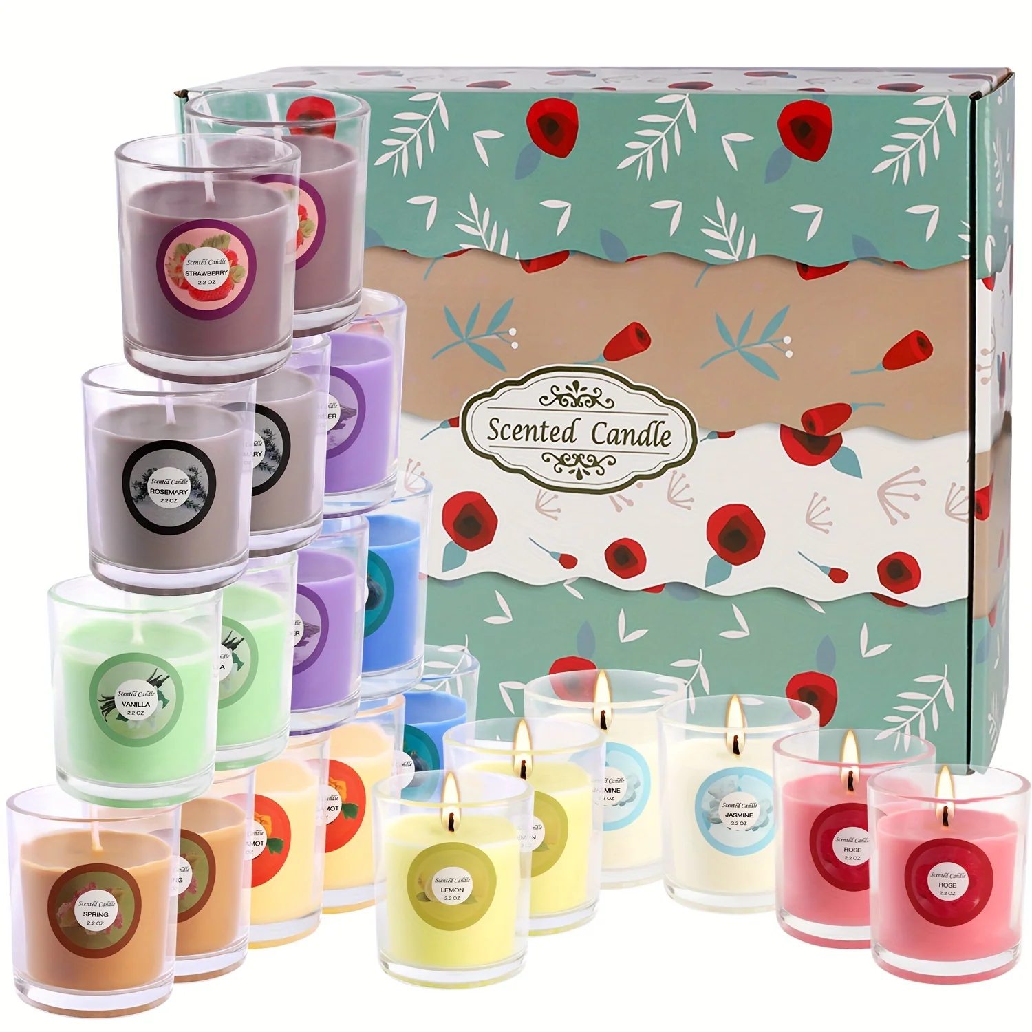 20 colorful scented glass candles - gift set