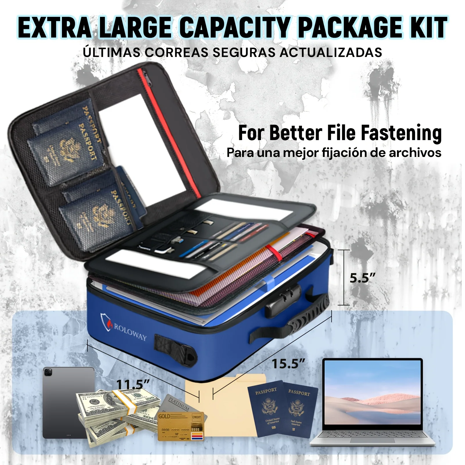 Fireproof document organizer with lock and reflective strip