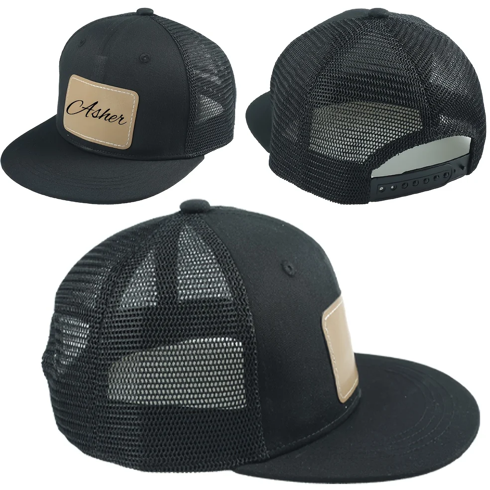 Personalized kids baseball hat with embroidered leather label ages 3-14