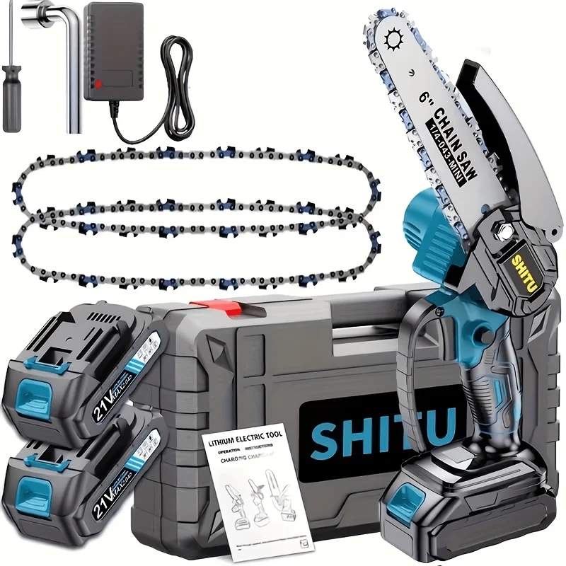 Lightweight cordless mini chainsaw with splash guard and safety lock