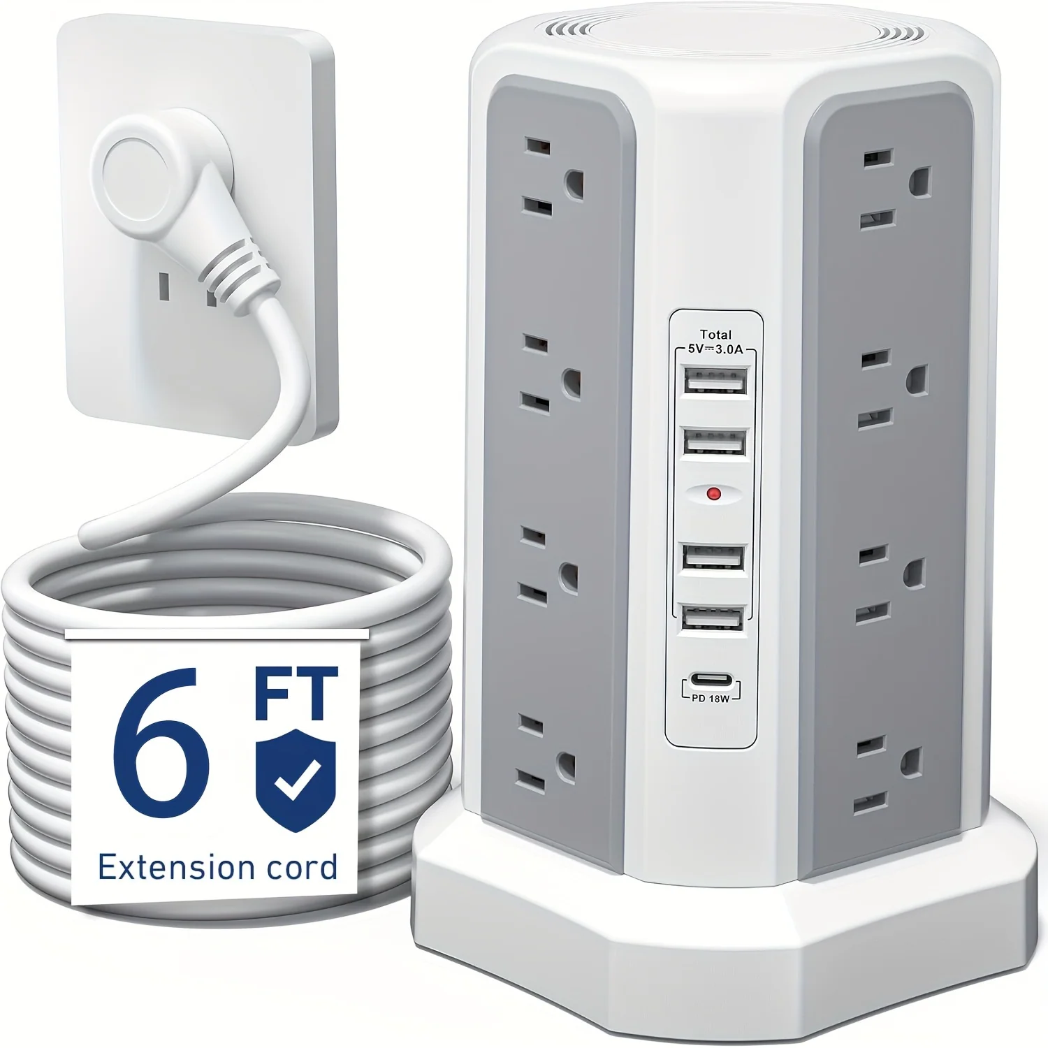 Surge-Protected Power Strip with USB and USB-C Ports